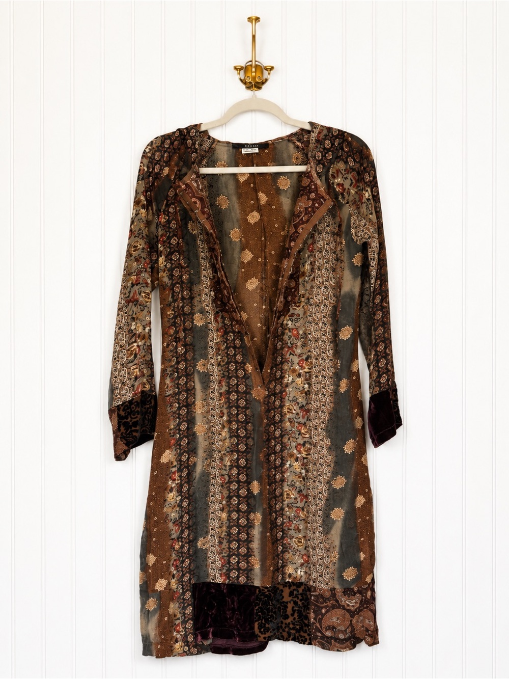 Sandro Paris Vintage Patchwork Paisley Velvet Dress Size 1 France Boho Festival